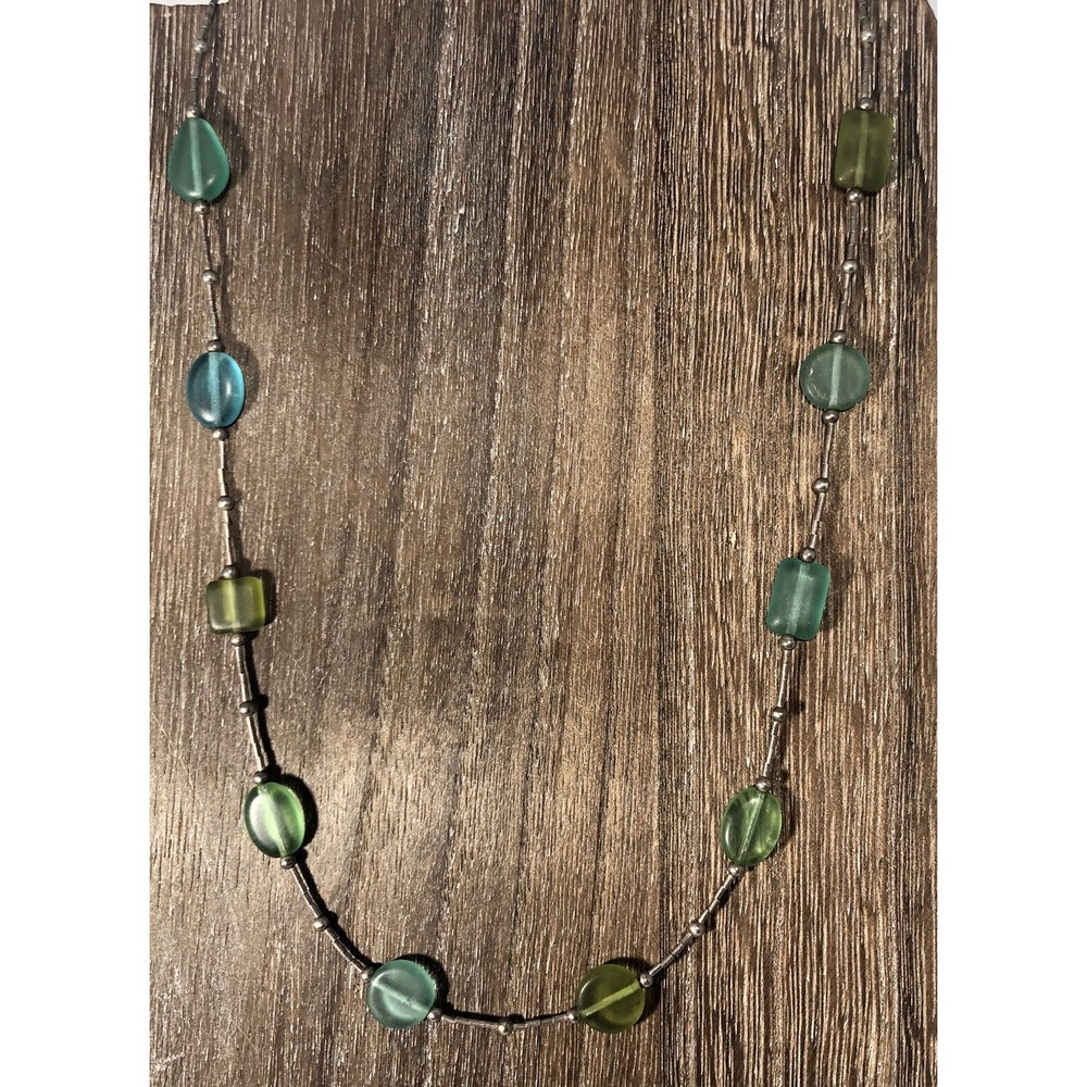 Vintage Artisan 925 Sterling Silver Art Glass Bead Necklace